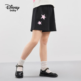 迪士尼童装女童针织甜美短裤2024夏装儿童时尚户外休闲运动裤 碳黑 150