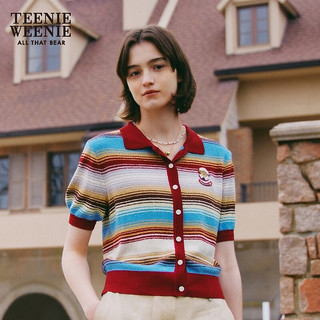 Teenie Weenie小熊2024年夏季针织POLO开衫薄款外套时尚韩系女 撞色 160/S