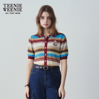 Teenie Weenie小熊2024年夏季针织POLO开衫薄款外套时尚韩系女 撞色 160/S