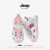 Jeep 吉普 儿童凉鞋魔术贴轻便透气防滑包头鞋子 粉色