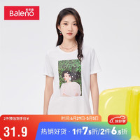 Baleno 班尼路 2023夏季潮流舒适圆领人像印花T恤女上衣 01W L