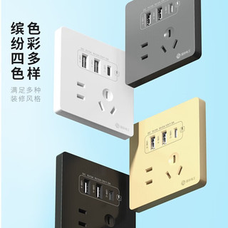 fdd 国际电工 双USB插座面板20W快充墙壁无需充电头Type-c家用五孔插座快充面板 五孔