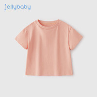 JELLYBABY 宝宝纯色短袖夏装薄款小女孩云感纯棉上衣夏女童宽松t恤 粉色 120cm