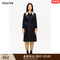 PSALTER 诗篇 线上专选2024春撞色翻领松紧收腰系带中长款风衣 深海蓝 36