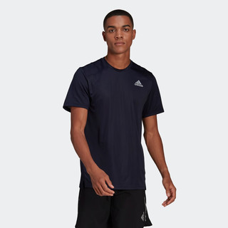 adidas速干跑步运动上衣圆领短袖T恤男装夏季阿迪达斯HB7465 传奇墨水蓝/深银灰 L