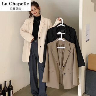 La Chapelle 大码胖MM黑色休闲西装外套女2023春秋新款高级感气质小西服上衣