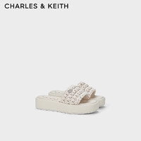 CHARLES&KEITH24夏织外穿沙滩一字拖鞋厚底女CK1-80380076 粉白色Chalk 35