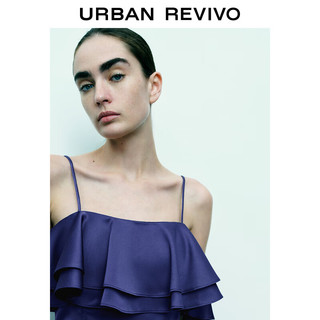 URBAN REVIVO 女士叠层荷叶边短款拉链吊带衫 UWG240103 宝蓝 XL