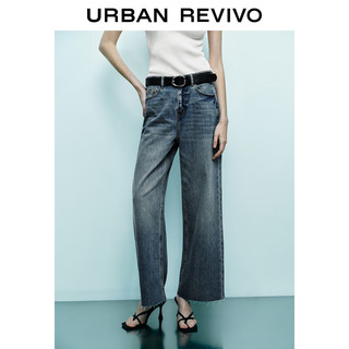URBAN REVIVO 女士复古做旧洗水宽腿牛仔长裤 UWJ840065 蓝色 25