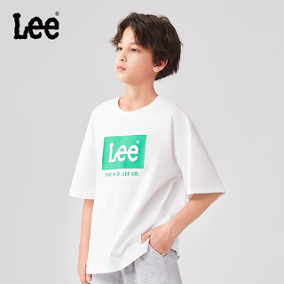 Lee儿童圆领短袖T恤2024夏季男女童纯棉舒适宽松套头上衣童装 香草白 120cm