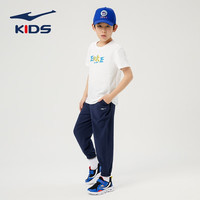 鸿星尔克男童短袖儿童t恤简约短袖百搭男童t恤中大童儿童短袖 正白-棉感亲肤 130 正黑-47