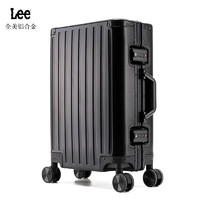 Lee 商务全铝镁合金行李箱男女高档出差登机拉杆箱铝框密码箱旅行箱子 黑色 20英寸