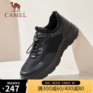 CAMEL 骆驼 2424春季免系商务皮鞋轻便透气网面舒适运动鞋 G14S209058 黑色 38