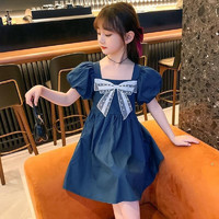 夏季新款韩版蝴蝶结公主裙洋气裙子潮 藏青色 110cm