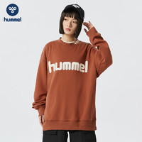 hummel 春秋款重磅卫衣男女情侣装刺绣宽松春季圆领衣服打底衫 桔红 M