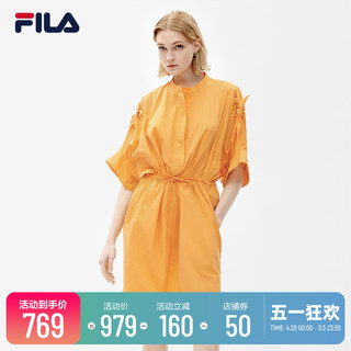 FILA 斐乐 Emerald斐乐女子连衣裙2022秋季新款宽松收腰中袖裙子连身裙