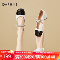 DAPHNE 达芙妮 玛丽珍单鞋女小皮鞋2023新款时尚女鞋气质法式小香风工作豆豆鞋 白色4CM 35标准码