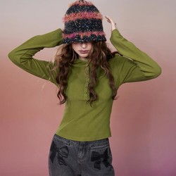 ELF SACK 妖精的口袋 非正式学院系列冬季款仿羊绒打底衫女连帽长袖上衣潮