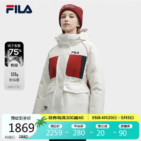 FILA 斐乐 官方女士中长款羽绒服2023冬休闲宽松撞色连帽上衣