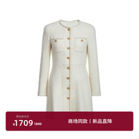 欧时力 羊毛花式呢小香连衣裙24新早春法式收腰显瘦 米白 XL