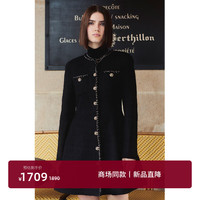 欧时力 羊毛花式呢小香连衣裙24新早春法式收腰显瘦 黑色 XS
