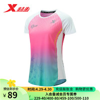 XTEP 特步 国人竞速系列跑步T恤女短袖夏季新款户外透气运动速干上衣女 粉白 XL