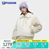 FILA 斐乐 FUSION斐乐潮牌棉服女2023冬时尚休闲仿羊羔绒翻领外套