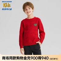 SKECHERS 斯凯奇 新年童装男童毛织卫衣冬季2024龙年过年服L124B008 赛车红/001W 150cm