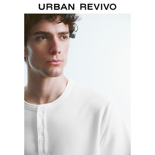 URBAN REVIVO 男士休闲百搭纽扣门襟圆领短袖T恤 UMU440044 本白 XS