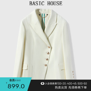 百家好（Basic House）羊毛气质西装外套秋冬小众设计感长袖西服B0623B50342 米白 S（85-105斤）