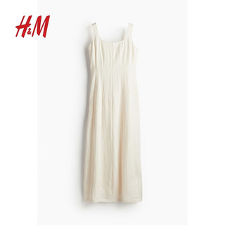 H&M女装连衣裙2024夏季修身莱赛尔宽肩带吊带中长裙1234833 白色 160/88 S