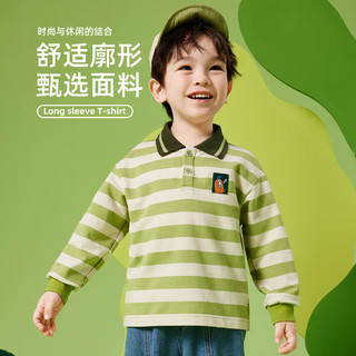ASK JUNIOR男童T恤2024春装小童条纹卫衣儿童Polo领T恤 绿色条 120