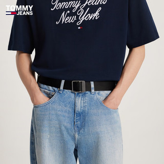 TOMMY JEANS24春季男装经典布标金属方扣休闲通勤腰带AM0AM12341 黑色BDS 1个 100cm