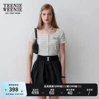 Teenie Weenie小熊2024年夏季条纹短袖T恤弹力少女感上衣短款 撞色 155/XS