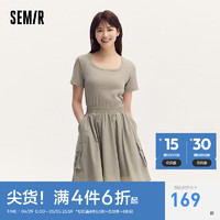 Semir 森马 连衣裙女假两件盐系潮流百搭2024夏季方领修身短裙小个子 沙卡50401 155/80A/S