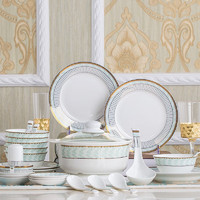 洛威 餐具套装欧式骨瓷陶瓷餐具碗碟碗具碗盘套装 28头蓝蔚