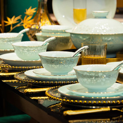 洛威 景德镇陶瓷餐具套装釉下彩青瓷碗碟套装家用送礼盒装碗盘