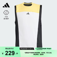 adidas舒适撞色网球运动背心女大童儿童夏季阿迪达斯 白/亮黄/黑色 152CM