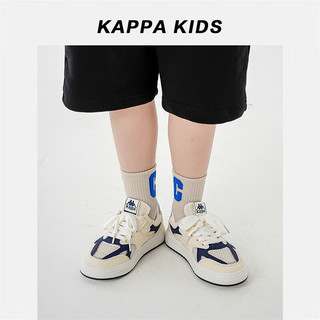 Kappa Kids卡帕童鞋儿童运动鞋春季男童女童网面休闲透气防滑板鞋 米/深蓝 35码内长约220mm