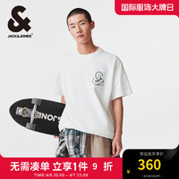 杰克·琼斯（JACK&JONES）夏季罗纹圆领背部字母刺绣OVERSIZED短袖T恤男装224201215 A42奶白 165/88A/XS