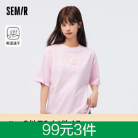 森马（Semir）【多彩T恤合辑】短袖T恤女宽松简约短款字母印花内搭外穿上衣集合 A款个性花朵-粉红60001 155/80A/S