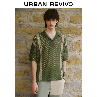 URBAN REVIVO 男士休闲撞色镂空肌理短袖针织衫 UML940022 绿色 XS