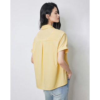初语设计感翻袖polo领衬衫女2024夏季短袖t恤小众上衣开衫 黄色 L