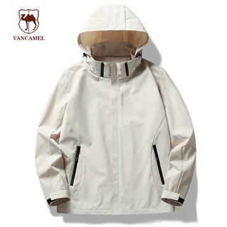 VANCAMEL 西域骆驼 男士冲锋衣春秋连帽外套运动户外情侣登山服夹克 男象牙白 3XL