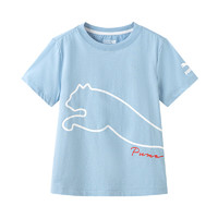 彪马（PUMA）儿童男女童夏季圆领印花短袖T恤休闲弹力舒适亲肤上衣 冰蓝80901 130cm