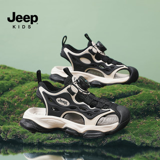 Jeep吉普男童凉鞋夏款软底防滑2024夏季儿童包头沙滩鞋女童凉拖鞋 黑米 28码  鞋内长约18cm