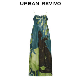 URBAN REVIVO 女士古着艺术油画感印花打揽连衣裙 UWH740042 绿色印花 XS