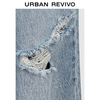 URBAN REVIVO 女装慵懒复古休闲破洞毛须牛仔长裤 UWV840148 蓝色 25