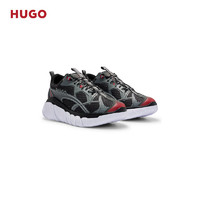 HUGO男士2024春夏橡胶细节装饰拼接网面低帮运动鞋 006-黑色 EU:39