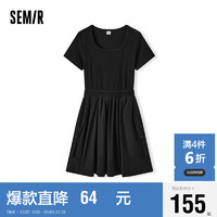 Semir 森马 连衣裙女假两件盐系潮流2024夏季方领修身短裙小个子107424114026